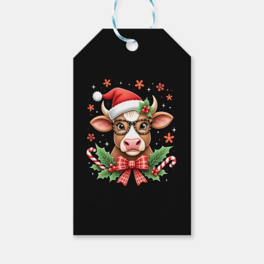 Cute Highland Cow Lover Santa Hat Western Christma ギフトタグ (正面)
