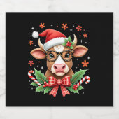 Cute Highland Cow Lover Santa Hat Western Christma スパークリングワインラベル (シングルラベル)