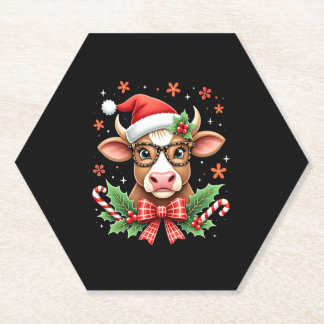 Cute Highland Cow Lover Santa Hat Western Christma ペーパーコースター