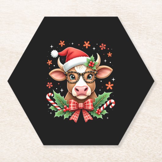 Cute Highland Cow Lover Santa Hat Western Christma ペーパーコースター (正面)