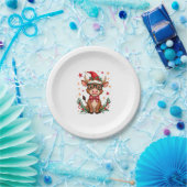 Cute Highland Cow Lover Santa Hat Western Christma ペーパープレート (パーティー)
