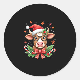 Cute Highland Cow Lover Santa Hat Western Christma ラウンドシール