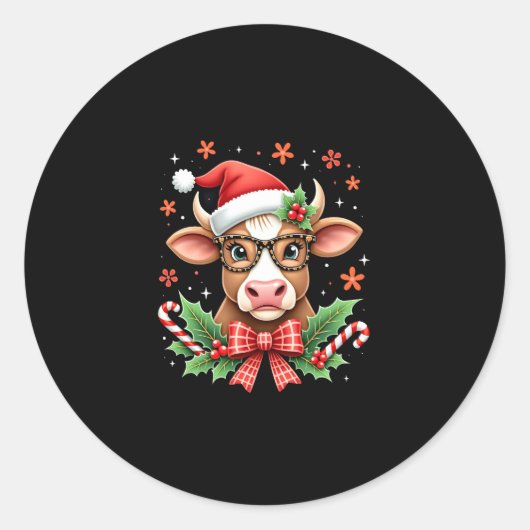 Cute Highland Cow Lover Santa Hat Western Christma ラウンドシール (正面)