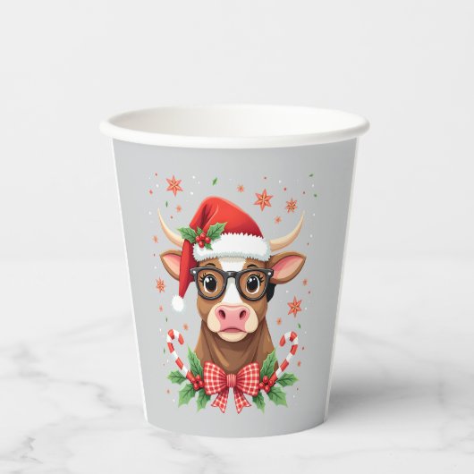 Cute Highland Cow Lover Santa Hat Western Christma 紙コップ (正面)