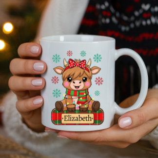 Cute Highland Cow Personalized Name Christmas コーヒーマグカップ