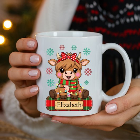 Cute Highland Cow Personalized Name Christmas コーヒーマグカップ