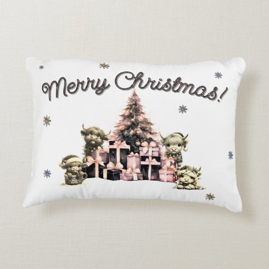 Cute Highland Cow Pink アクセントクッション (裏面)