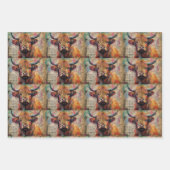 Cute Highland Cow Portrait Ephemera ラッピングペーパーシート (正面3)