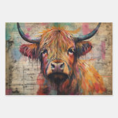 Cute Highland Cow Portrait Ephemera ラッピングペーパーシート (正面)