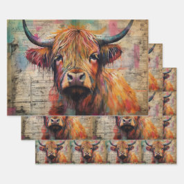 Cute Highland Cow Portrait Ephemera ラッピングペーパーシート