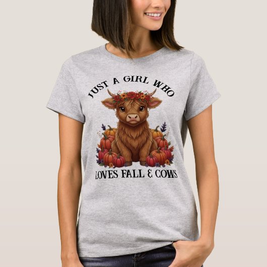 Cute Highland Cow & Pumpkins T-Shirt Tシャツ (正面)