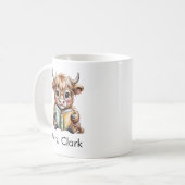 Cute Highland Cow Reading Book Custom コーヒーマグカップ (正面左)