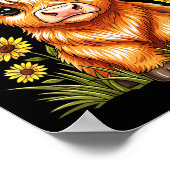 Cute Highland Cow Sunflower Farm Scottish Highland ポスター (角)