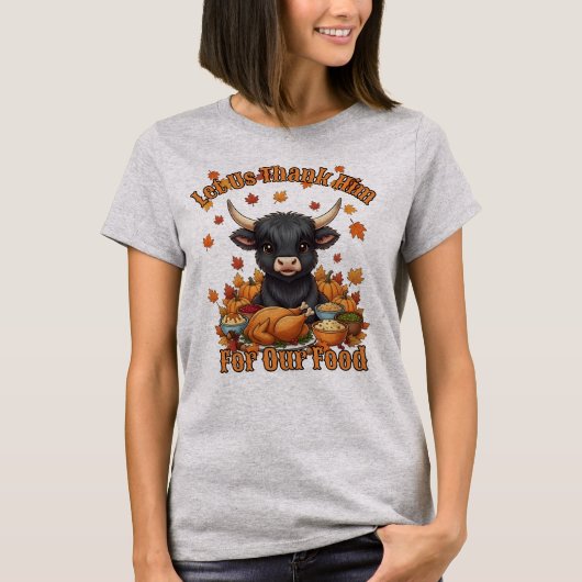 Cute Highland Cow Thanksgiving Feast Tee Tシャツ (正面)