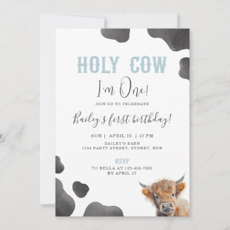 Cute Highland Cow Themed 1st Birthday Party 招待状