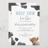 Cute Highland Cow Themed 1st Birthday Party 招待状 (正面/裏面)