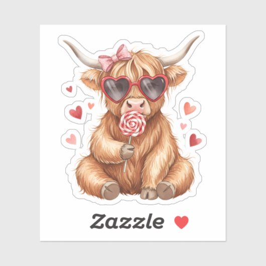 Cute Highland Cow Valenti Custom-Cut Vinyl Sticker シール (シート)