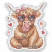 Cute Highland Cow Valenti Custom-Cut Vinyl Sticker シール (正面)
