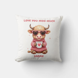 Cute Highland Cow Valentine Heart Glasses Coffee m クッション