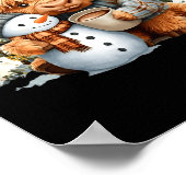 Cute Highland Cow With Snowman Hot Cocoa Christmas ポスター (角)