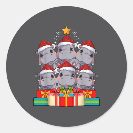 Cute Hip Le Hiptamus Christmas Tree Xmas Hat  ラウンドシール (正面)