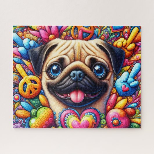 Cute Hippie Pug ジグソーパズル (横)