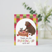 Cute Hippo and Pudding Funny Christmas Thank You シーズンポストカード (スタンド正面)