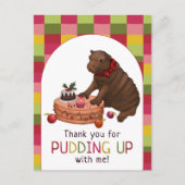 Cute Hippo and Pudding Funny Christmas Thank You シーズンポストカード (正面)