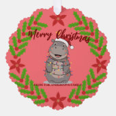 Cute Hippo christmas tree zoo animal Xmas Wealth f オーナメントカード (正面)