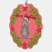 Cute Hippo christmas tree zoo animal Xmas Wealth f オーナメントカード (左)