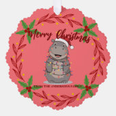 Cute Hippo christmas tree zoo animal Xmas Wealth f オーナメントカード (正面)