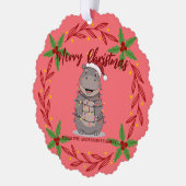 Cute Hippo christmas tree zoo animal Xmas Wealth f オーナメントカード (左)