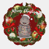 Cute Hippo christmas tree zoo animal Xmas Wealth f オーナメントカード (正面)