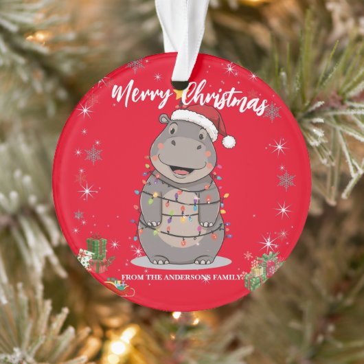 Cute Hippo Christmas tree zoo safari Xmas plaid pa オーナメント (ツリー)
