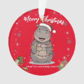 Cute Hippo Christmas tree zoo safari Xmas plaid pa オーナメント (正面)