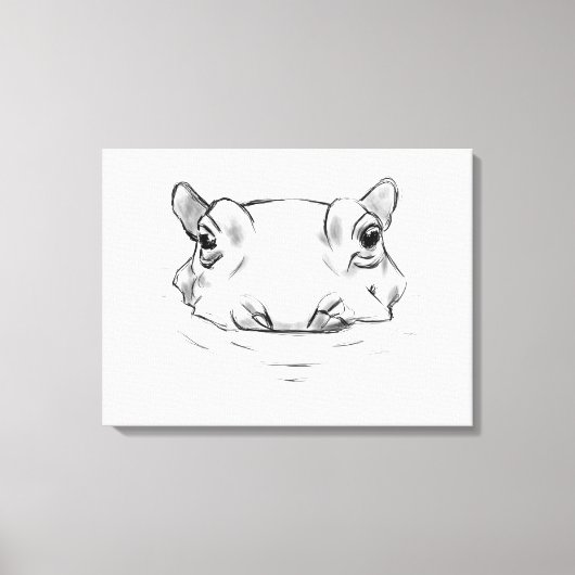 Cute hippo drawing キャンバスプリント (正面)
