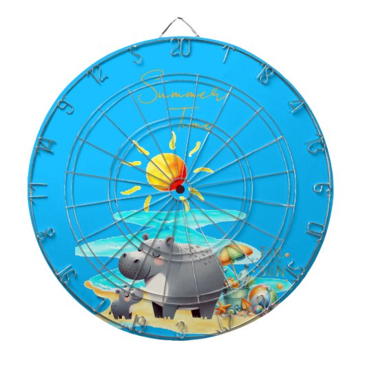 Cute Hippo Fun in the Sun Beach Day ダーツボード (正面)