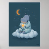Cute Hippo on Cloud Nursery Bedtime ポスター (正面)