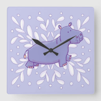 Cute Hippo Wall Clock スクエア壁時計