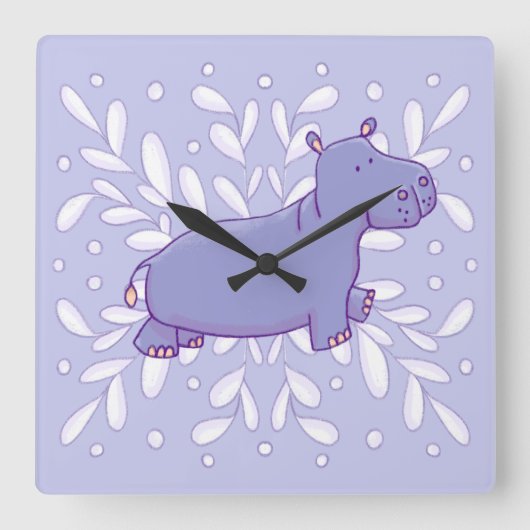 Cute Hippo Wall Clock スクエア壁時計 (正面)