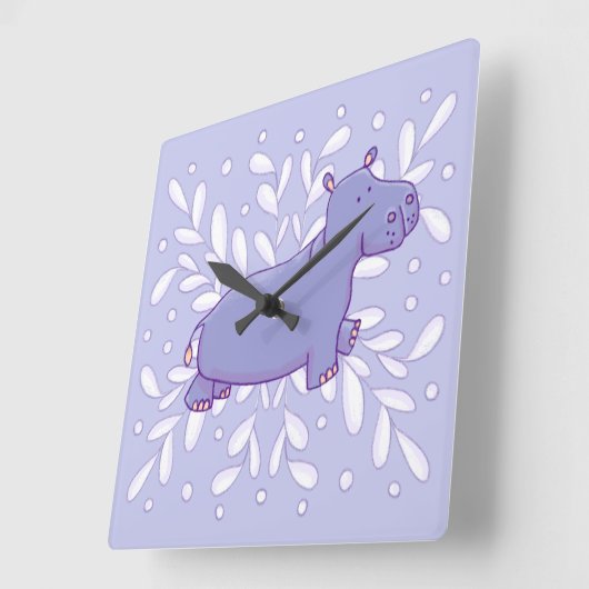 Cute Hippo Wall Clock スクエア壁時計 (傾斜)