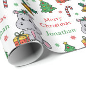 Cute Hippopotamus Christmas Tree Holidays ラッピングペーパー (ロールコーナー)