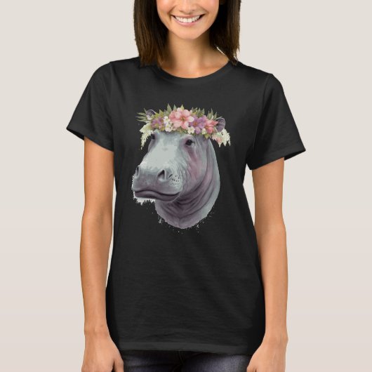 Cute Hippotamus Flower Crown Africa Safari Animal Tシャツ (正面)