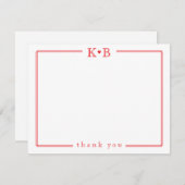 Cute His Hers Initials Red Heart Thank You ノートカード (正面/裏面)