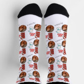 Cute Ho Ho Ho One photo Name Merry Christmas  ソックス (上部)