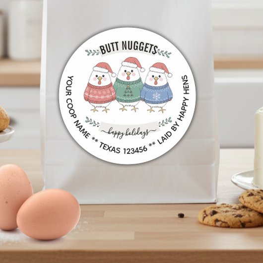 Cute Holiday BUTT NUGGETS egg carton label ラウンドシール