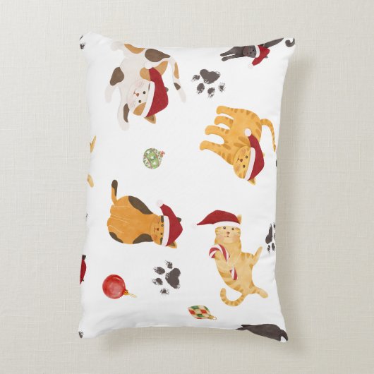 Cute Holiday Cat Pattern アクセントクッション (裏面(縦))
