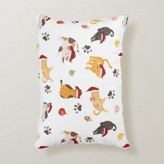 Cute Holiday Cat Pattern アクセントクッション (正面(垂直))