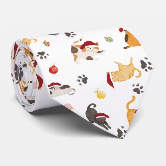 Cute Holiday Cat Pattern ネクタイ (ロール)