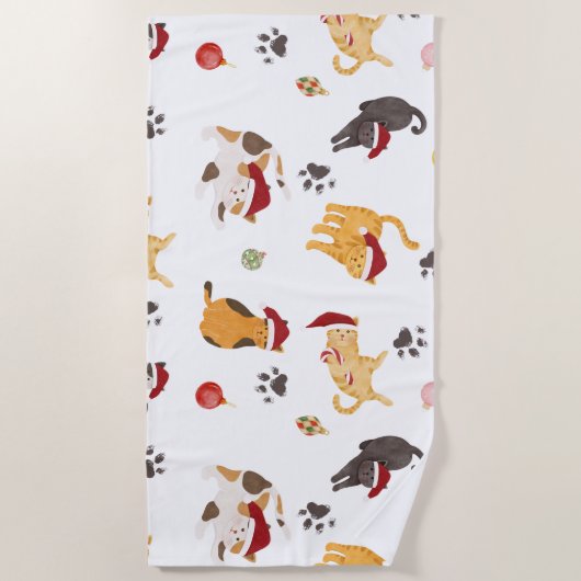 Cute Holiday Cat Pattern ビーチタオル (正面)